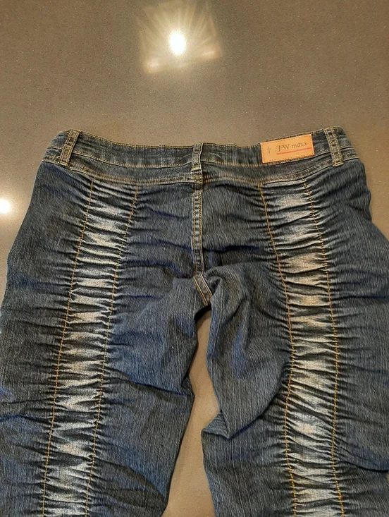 Y2K Ruched Stacked Jeans Rhinestone Studded Denim XL G.W. Maxx Neo Classic - Picture 5 of 12